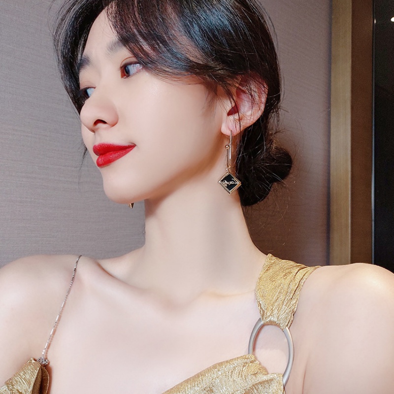 Bông Tai Mạ Bạc 925 Đính Kim Cương Trắng Đen Phong Cách Hàn Quốc Thời Trang