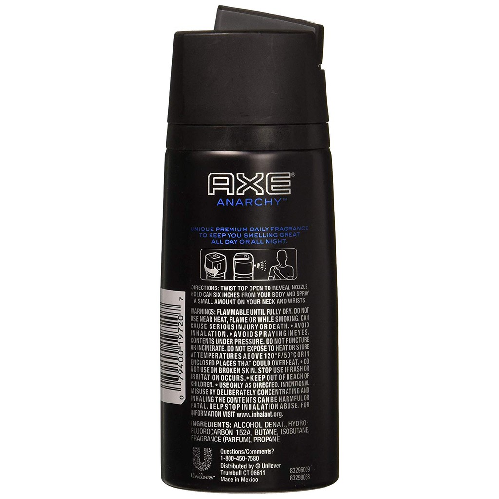 Xịt khử mùi nam AXE Body Spray for Men Anarchy For Him 110g (Mỹ)