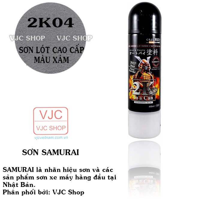 Chai sơn xịt sơn xe máy cao cấp SAMURAI sơn lót cao cấp màu xám mã 2K04 dung tích 400 ml