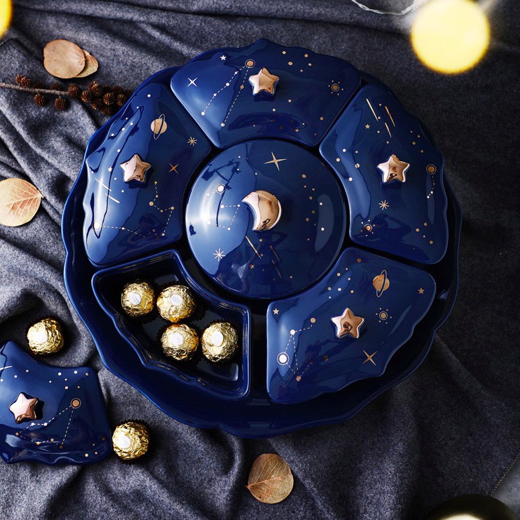 Khay đựng mứt Tết 6 ngăn Star and Moon - phụ kiện decor phòng khách sang trọng A12.301