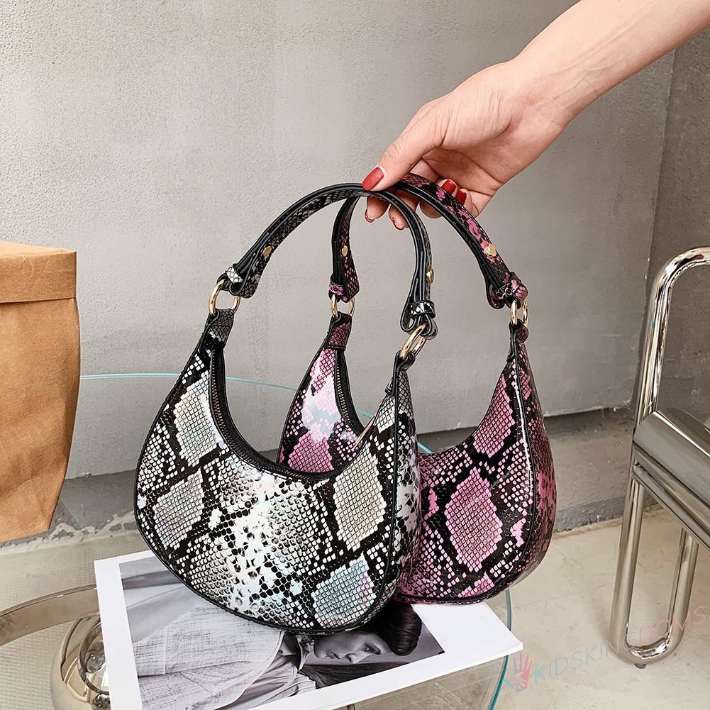 【Big Sale】Retro Women Snake Print PU Shoulder Underarm Bag Casual Small Hobos Handbag