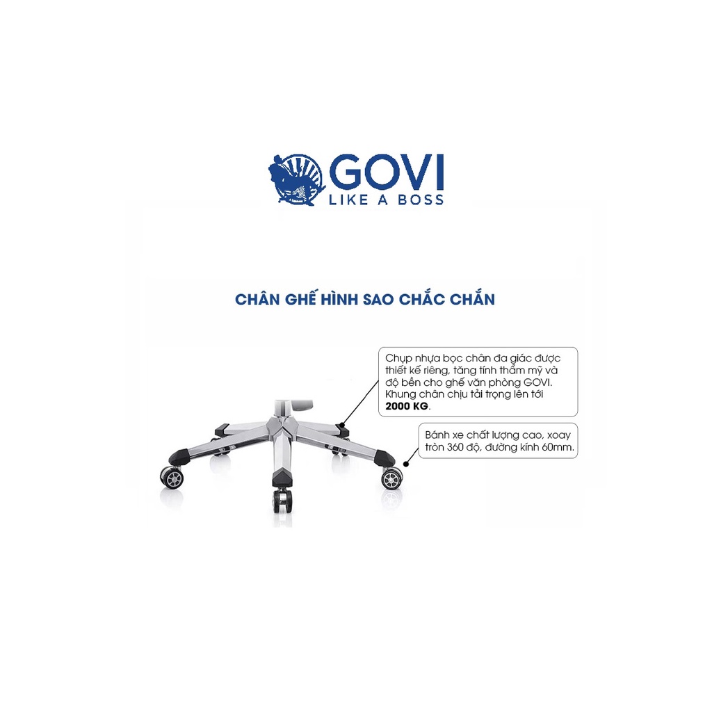 Ghế công thái học GOVI Ergonomic Plato PL07 - Tựa đầu cố định, tự tay điều chỉnh ngả đồng bộ lưng ghế, ngả lưng 90-180