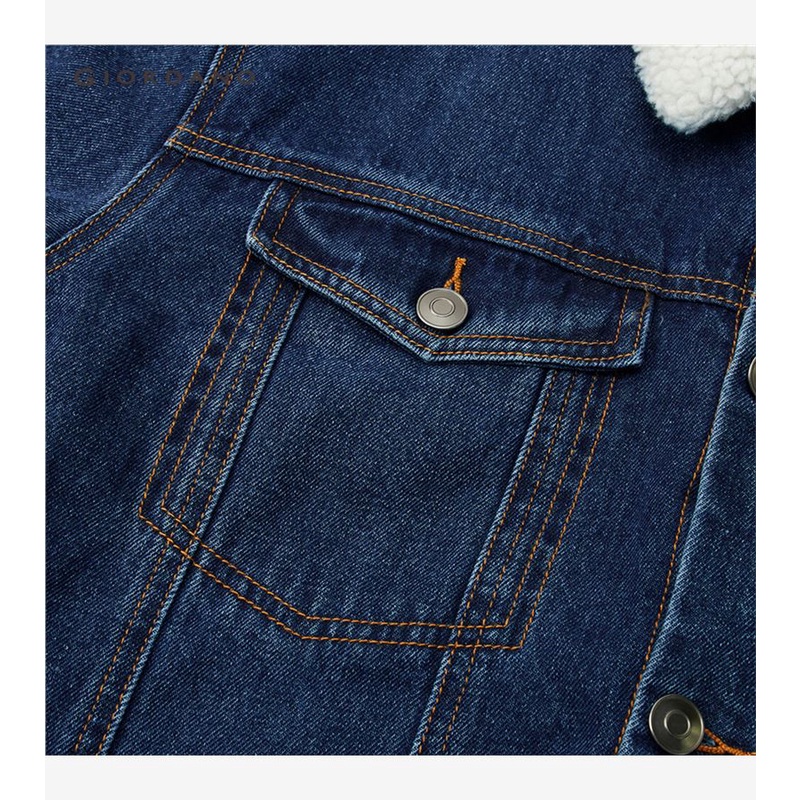 Áo khoác denim GIORDANO 13072885 cổ bẻ vải lông cừu Berber cho nam