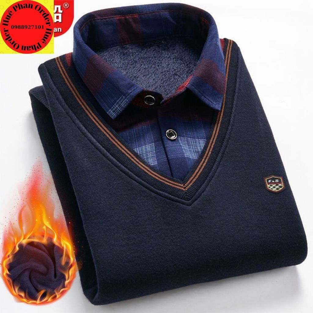Áo len lót lông cổ sơ mi Nam hàng QCCC