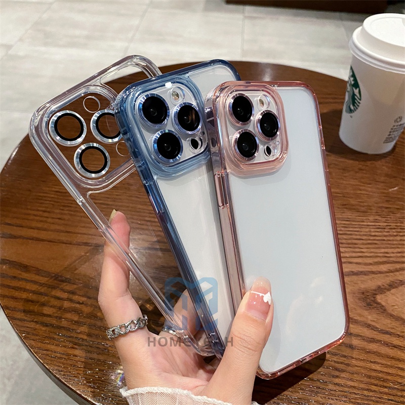 Ốp Điện Thoại Cứng Trong Suốt Màu Tím Đậm Có Miếng Dán Bảo Vệ lens Cho iPhone 13 12 11 Pro Max