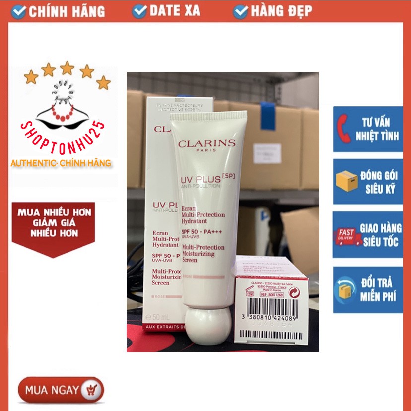 Kem chống nắng Clarins UV Plus SPF 50 PA++++ fullsize 50ml ROSE/LAVENDER