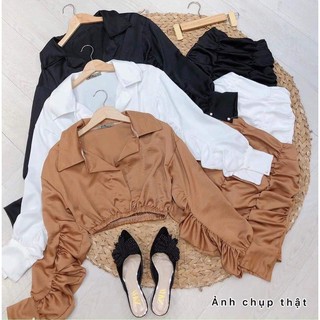 SET ĐỒ PHI LỤA CHÂN VÁY ÔM ÁO CROPTOP TAY DÀI