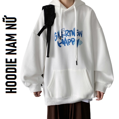 Áo hoodie in HAPPY nam nữ form rộng