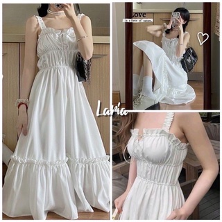 Váy nữ 2 dây trắng chun ngực dáng xoè