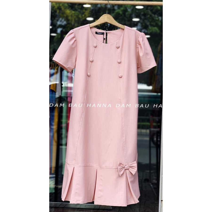 [HANNA] Đầm bầu công sở fom suông dễ thương có size 80KG dài qua gối chất vải cao cấp thoáng mát không nhăn có túi