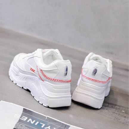 Giày Sneaker Nữ Độn Đế Đẹp Viền Khâu Chữ X HAPU Trắng Đen, Trắng Đỏ cưc chất