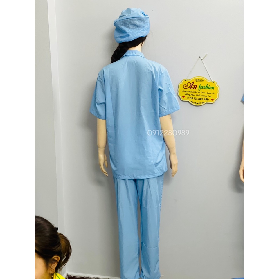 Đồ thực phẩm nam nữ ngắn tay 2 túi vuông vải silk mịn thoáng mát _ Hình chụp thật