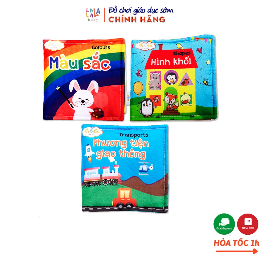 Combo 3 cuốn sách vải Lalala Baby kích thích đa giác quan, kích thước 15x15cm 12 trang (Màu sắc, Hình khối, PTGT)