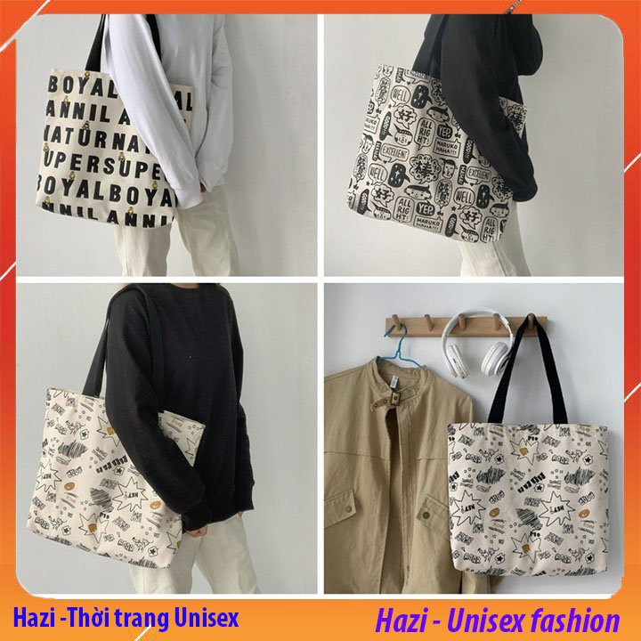 Túi tote vải canvas họa tiết chữ độc đáo cá tính-Hazi Thời trang Unisex