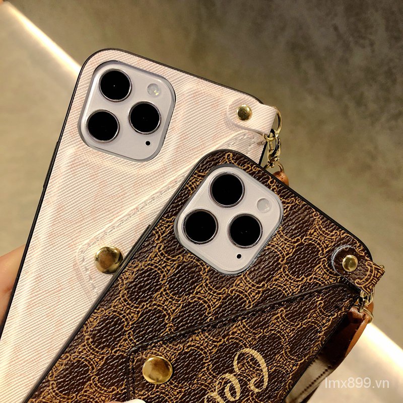 Ốp Điện Thoại Da Kèm Ngăn Đựng Thẻ Và Dây Đeo Cho iphone 14 13 12 11 pro max 15 xs xr xsmax 8 Plus 7