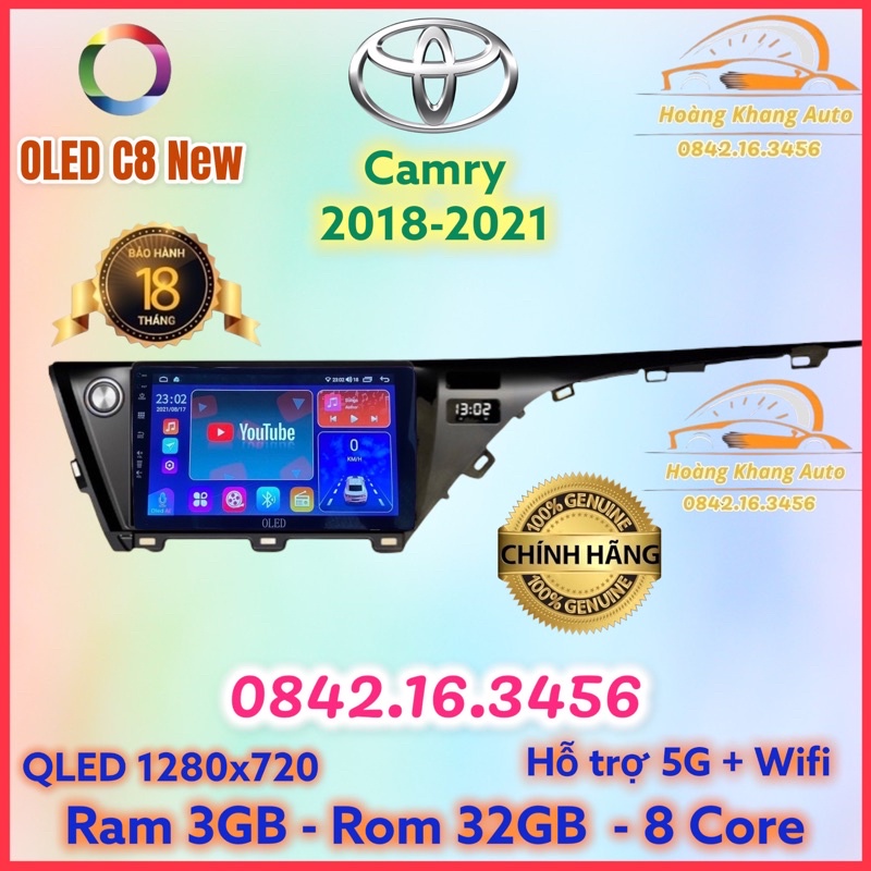 Màn hình android OLED C8 New theo xe Camry 2018 - 2021  kèm dưỡng và jack nguồn zin theo xe