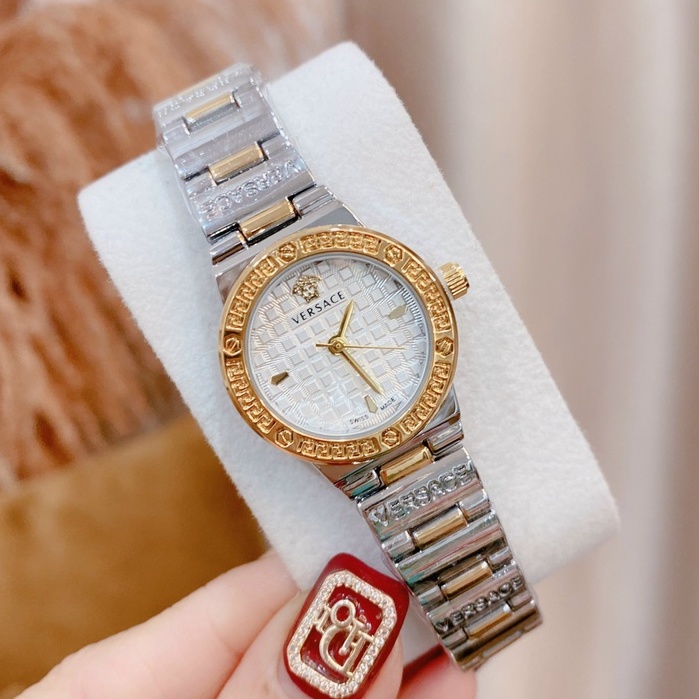 Đồng hồ đeo tay thời trang nữ VERSACE dây kim loại thép không gỉ mạ vàng mặt tròn đính đá cao cấp chống nước chống xước | BigBuy360 - bigbuy360.vn