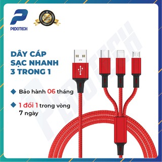 Dây sạc 3 đầu sạc NHANH siêu bền PEDOTECH, [cáp sạc 3 đầu] 3 trong 1: type C iphone lightning USB micro AN TOÀN