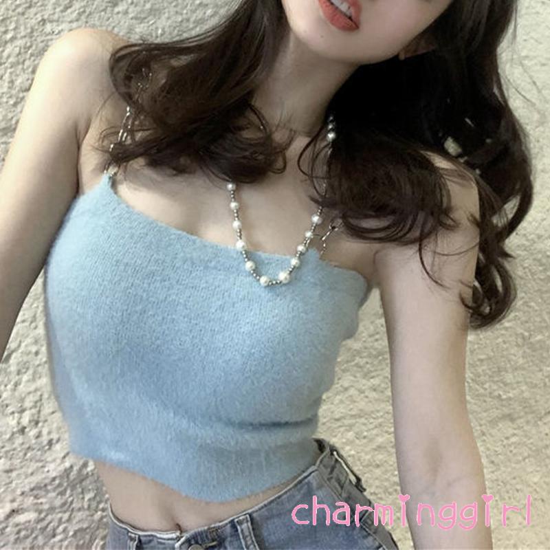 Áo croptop hai dây cổ chữ U màu sắc thời trang sành điệu cho nữ