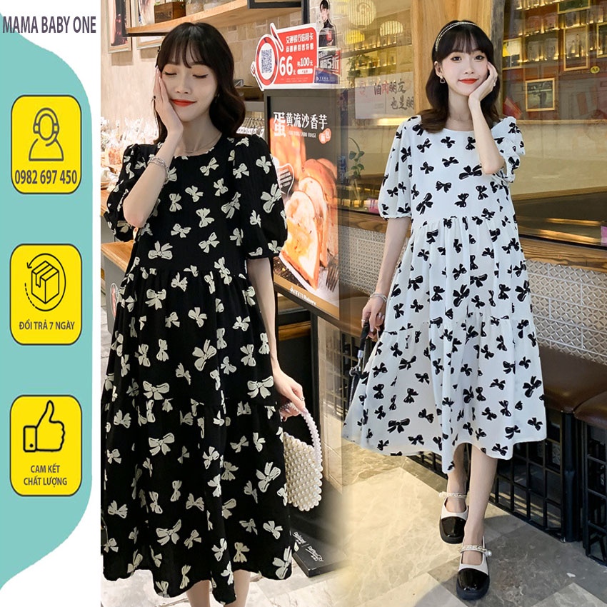 VÁY BẦU HỌA TIẾT NƠ XINH XẮN - ĐẦM BẦU BABAY DOLL THIẾT KẾ ĐẸP, SANG, VẢI MÁT, THOẢI MÁ,I ĐI LÀ ĐI CHƠI, DỰ TIỆC. V-10