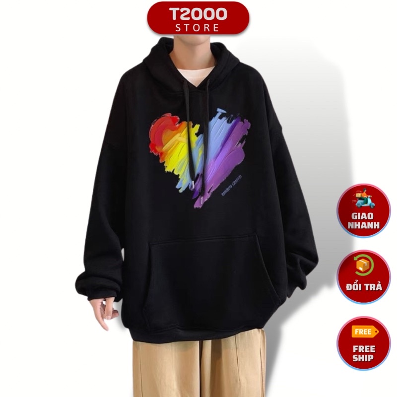 Áo hoodie in trái tim đa sắc - HD015 T2000
