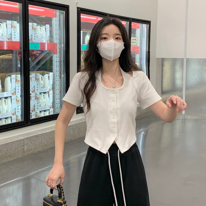 Xiaozhainv Áo Thun Croptop Trễ Vai Tay Ngắn Phong Cách Hàn Quốc Quyến Rũ Dành Cho Nữ