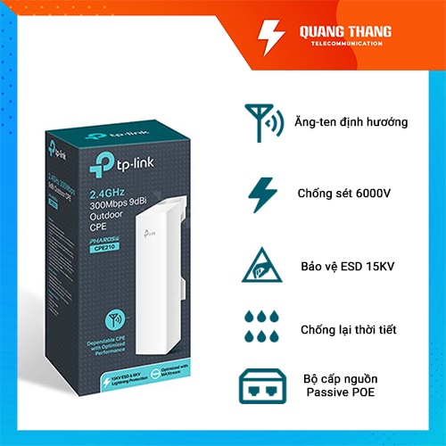 Bộ thu phát sóng Wifi TP-Link CPE210 tốc độ 300Mbps, băng Tần 2.4GHz