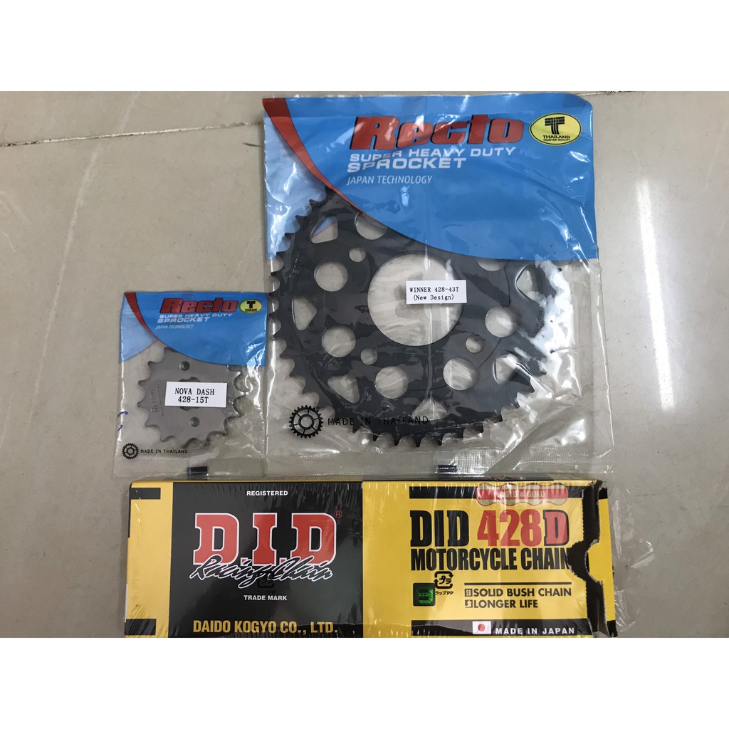 Bộ nhông sên dĩa Winner (nhông15 dĩa43T Recto-sên DID428D 9ly)