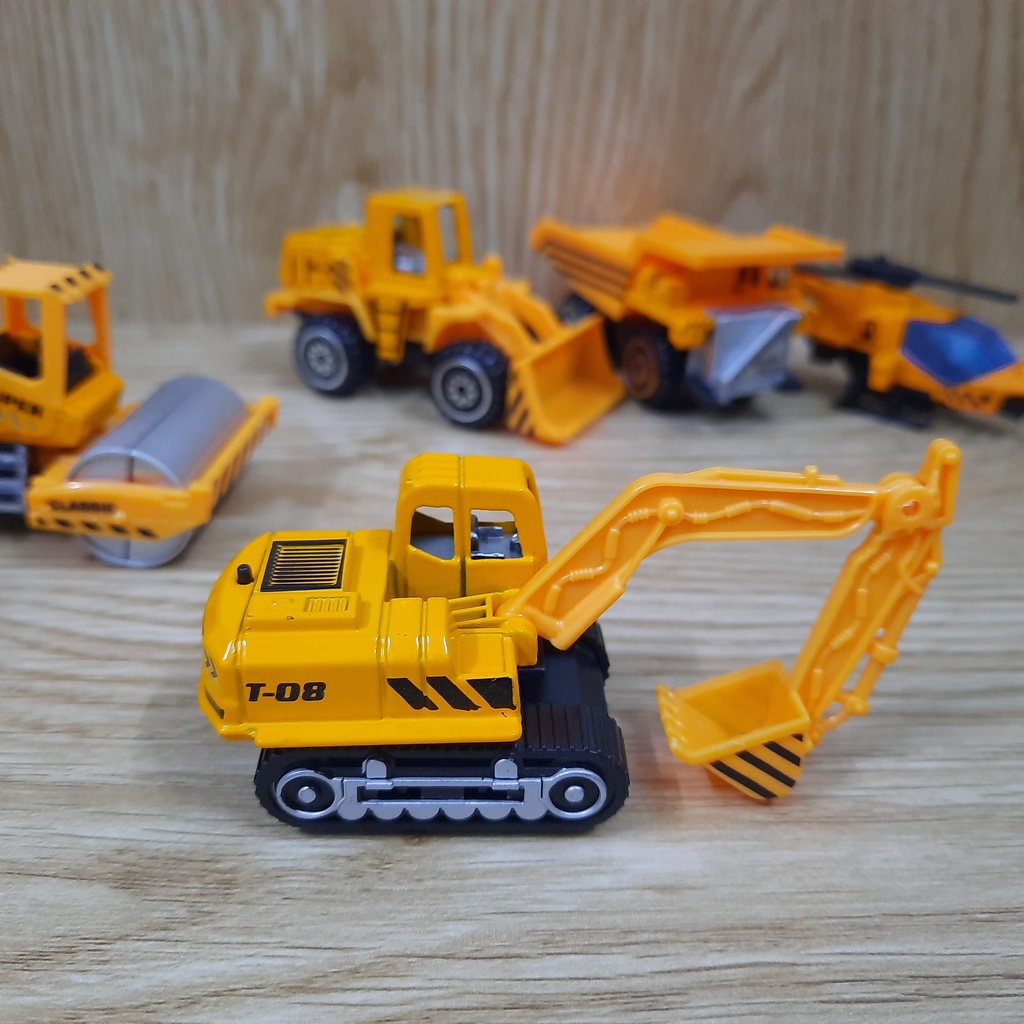 Bộ Xe ô tô công trình die cast mini đồ chơi trẻ em gồm 6 xe - mô hình bằng hợp kim và nhựa tỉ lệ 1:64