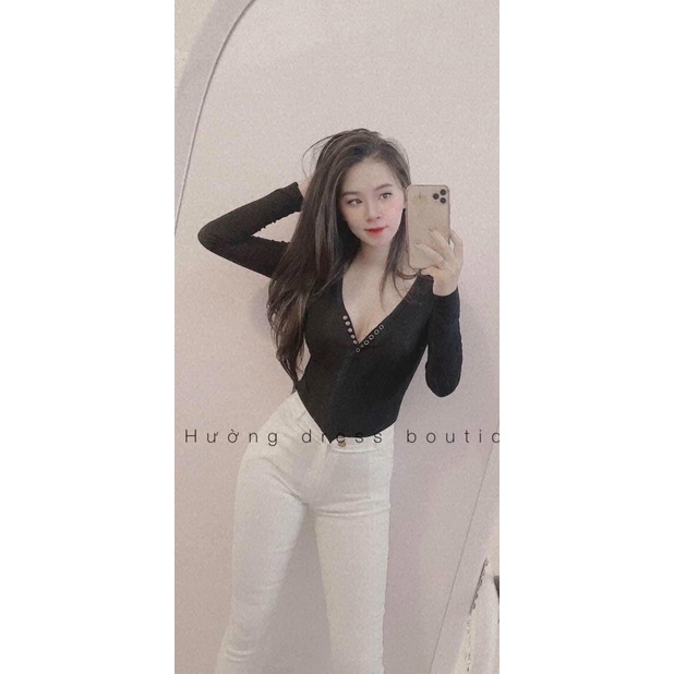 Áo Bodysuit Cổ Sâu Chữ V Phối Nút Bấm Thời Trang Dạo Biển Mát Mẻ TTKXA0190