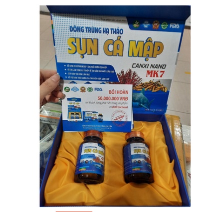 Viên Đông trùng hạ thảo Sụn cá mập Canxi nano MK7 ( 2 lọ x 30 viên )