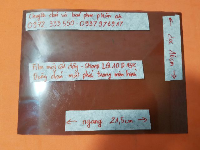 phim phân cực 10in cho màn hình máy cắt đây Sharp LQ10D13K tặng dao,khăn lau,hướng dẫn dán