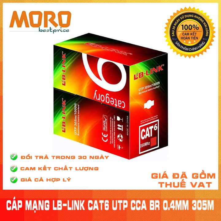 [Mã 159ELSALE hoàn 7% đơn 300K] Cuộn dây cáp mạng LB-LINK Cat6 UTP CCA BR 0.4mm (305m) - Chính hãng