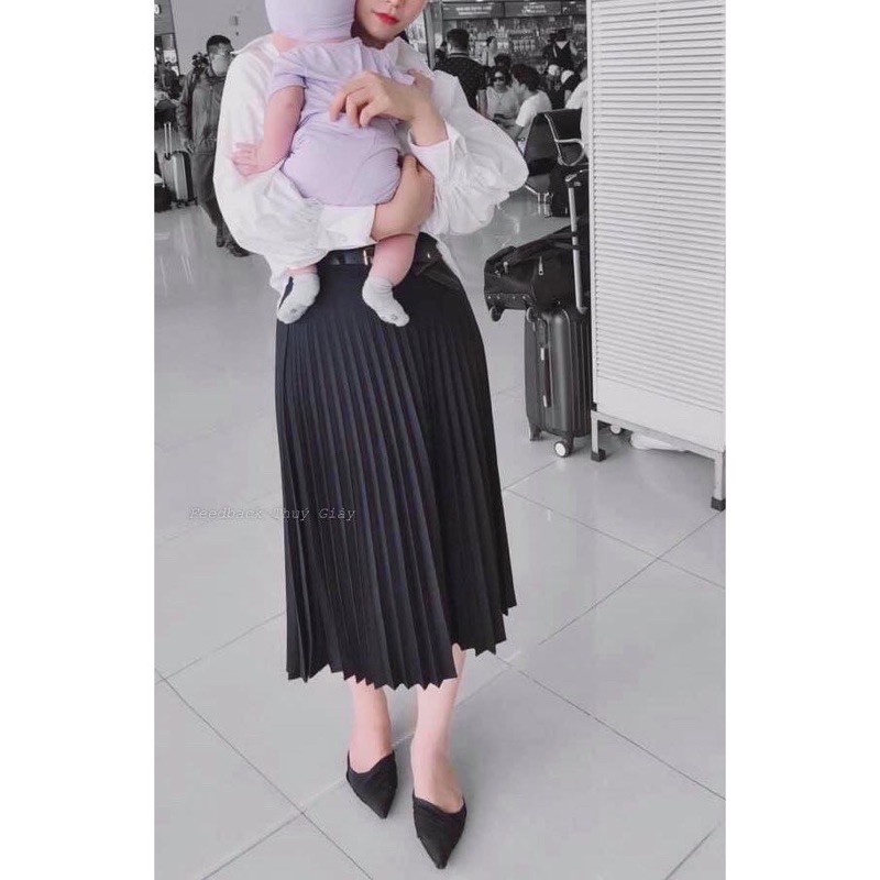 Chân váy dập ly dáng dài midi Vintage kèm đai lưng cạp thun lưng cao- hàng quảng châu | BigBuy360 - bigbuy360.vn