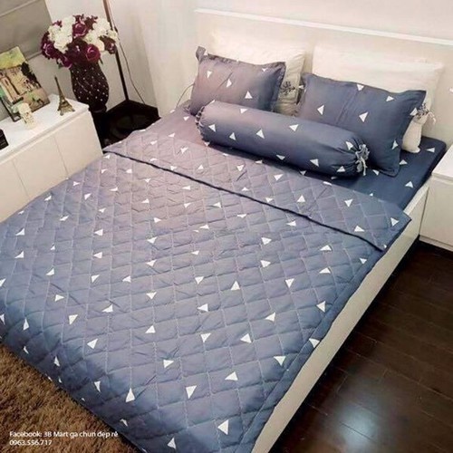 Set 5 Món Tam Giác Xám Chăn Ga gối Poly Cotton 1m6 x 2m x 10cm