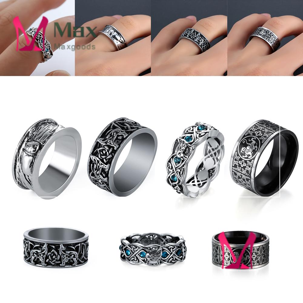 Nhẫn Thép Titan Khắc Hình Sói Khổng Lồ Thời Trang Phong Cách Hip Hop Gothic Dành Cho Nam Đi Xe Đạp