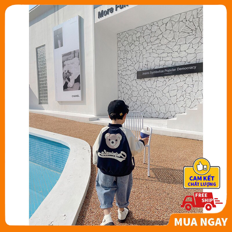Áo bomber bé trai, áo khoác bé trai họa tiết Gấu dễ thương cho bé từ 2 đến 8 tuổi