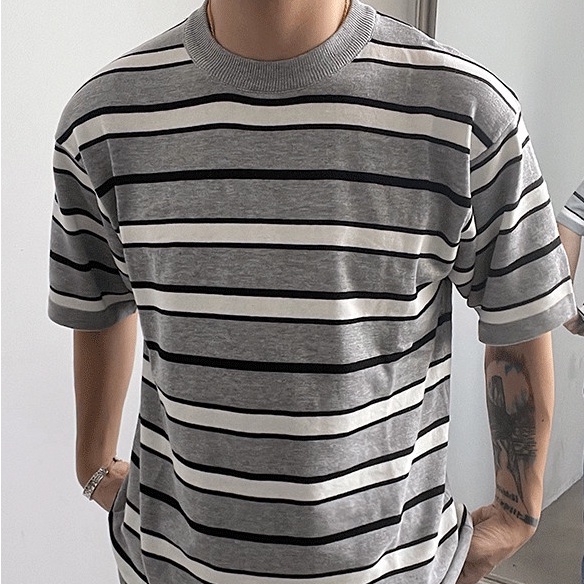 Áo Thun Tay Ngắn Họa Tiết Kẻ Sọc Phong Cách Nhật Bản Thời Trang Mùa Hè Cho Nam