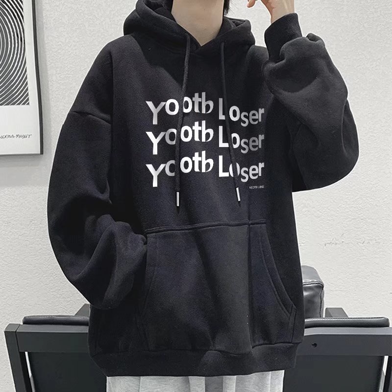 Áo hoodie tay dài dáng rộng in chữ thời trang mùa đông phong cách hong kong cho nam size m-8xl