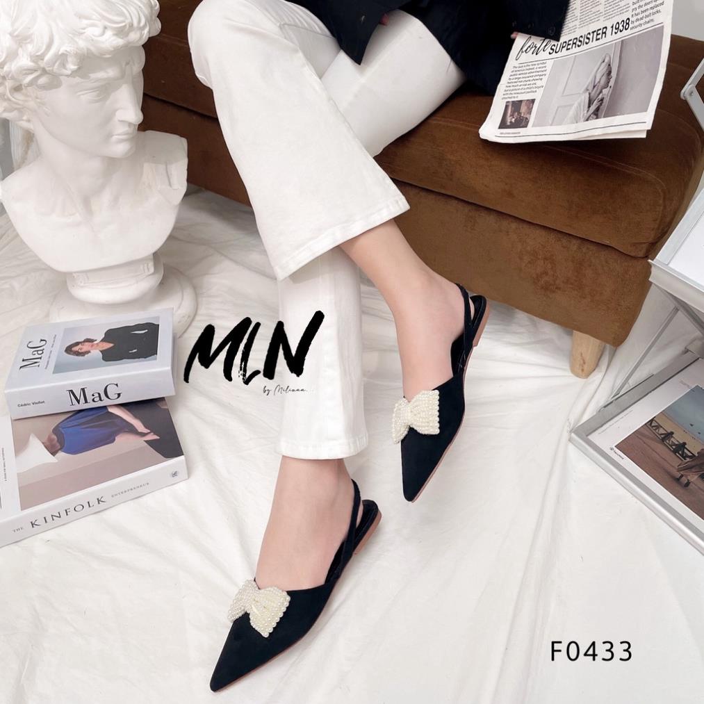 GIÀY SANDAL NỮ SLINGBACK ĐẾ BỆT BÍT MŨI PHỐI NƠ CHÂU F0433 LV