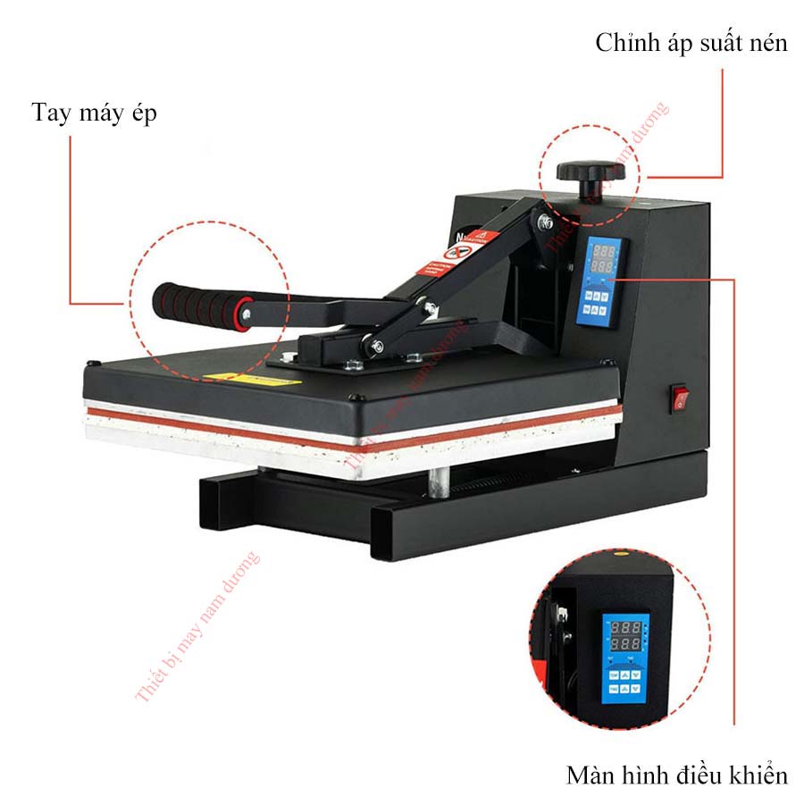 Máy ép nhiệt một bàn ép tay 38 x 38 &gt; máy ép chuyển nhiệt quần áo ( bảo hành 12 tháng )