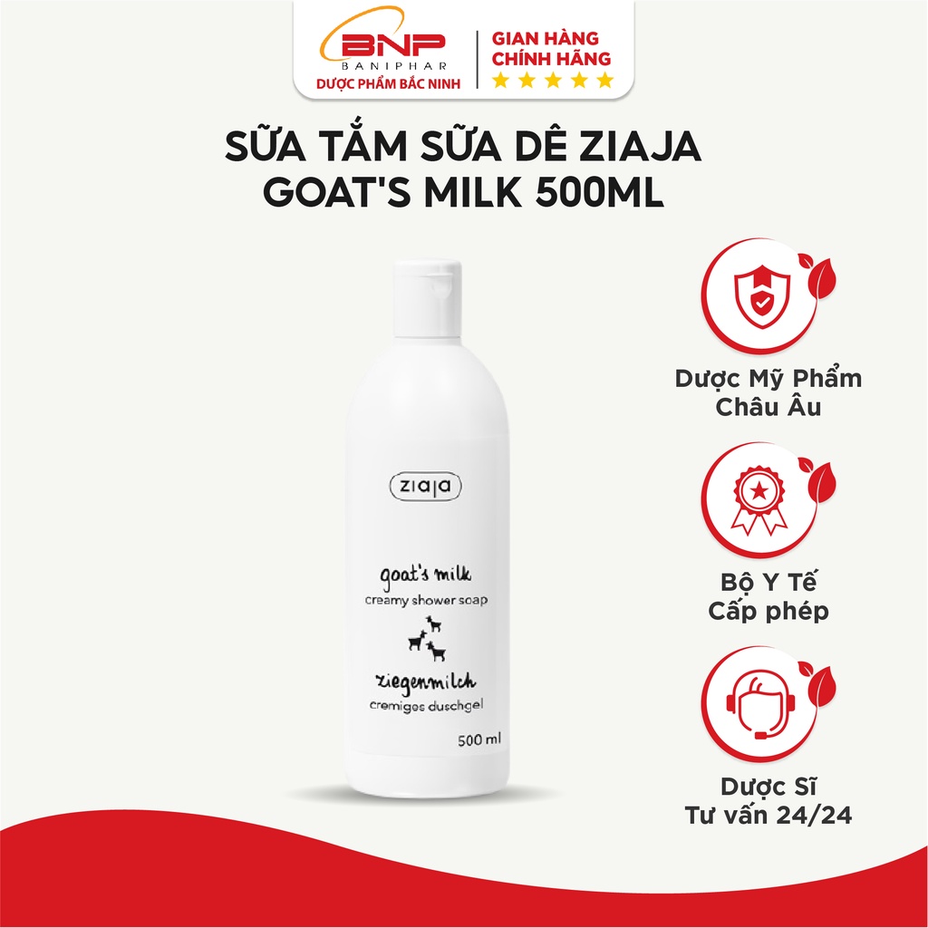 Sữa tắm sữa dê trắng da, dưỡng ẩm Ziaja Goat's Milk Creamy Shower Soap 500ml