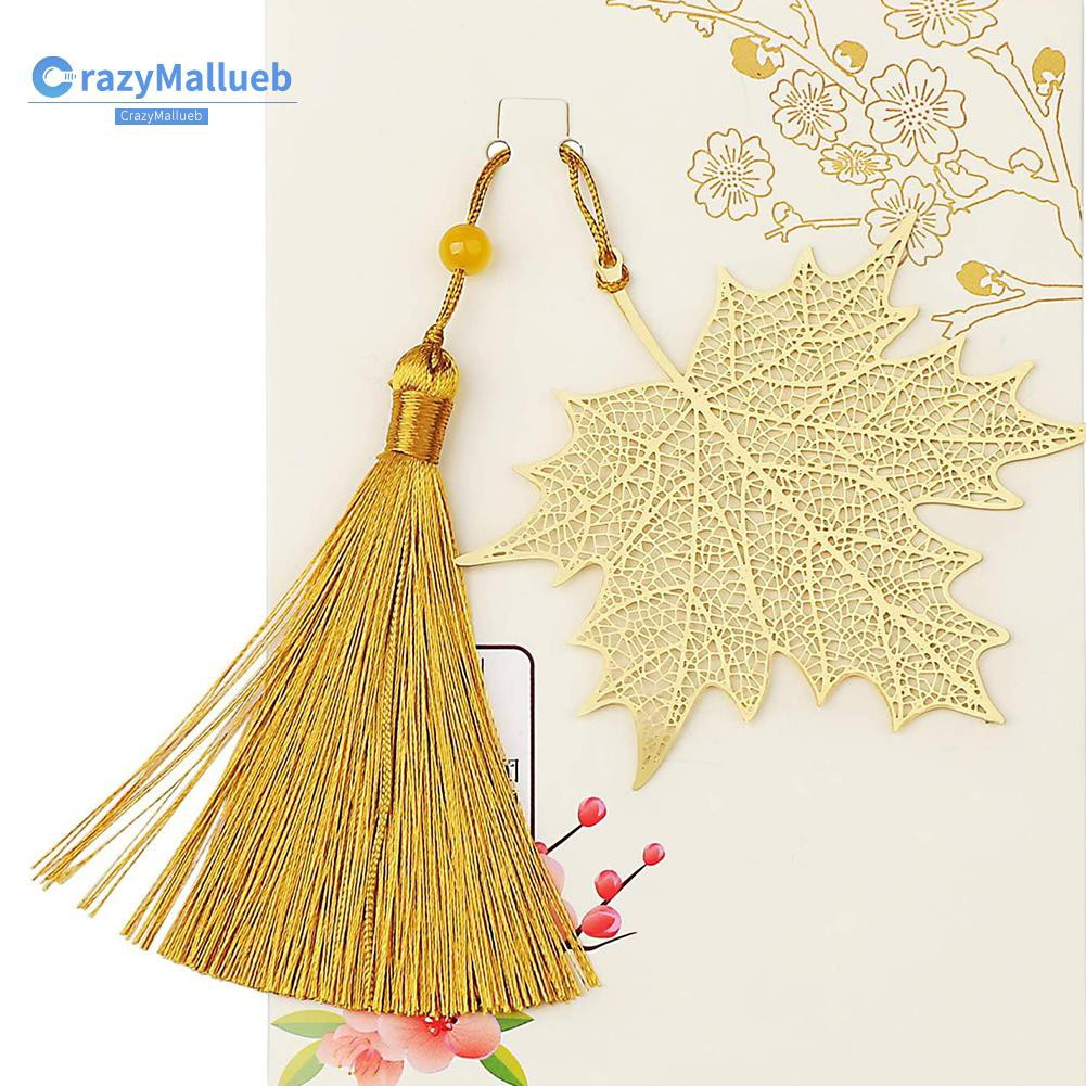 Crazymallueb❤Retro Metal Bookmark Brass Gingko Maple Leaf Pattern Tassel Book Markers❤New