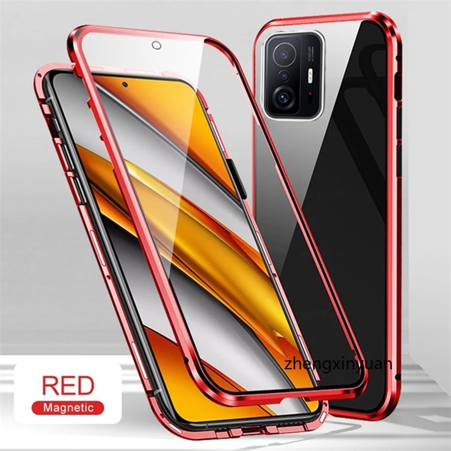 Ốp điện thoại kính cường lực hai mặt viền kim loại nam châm cho Xiaomi 11T 11TPro Xiaomi11T Pro