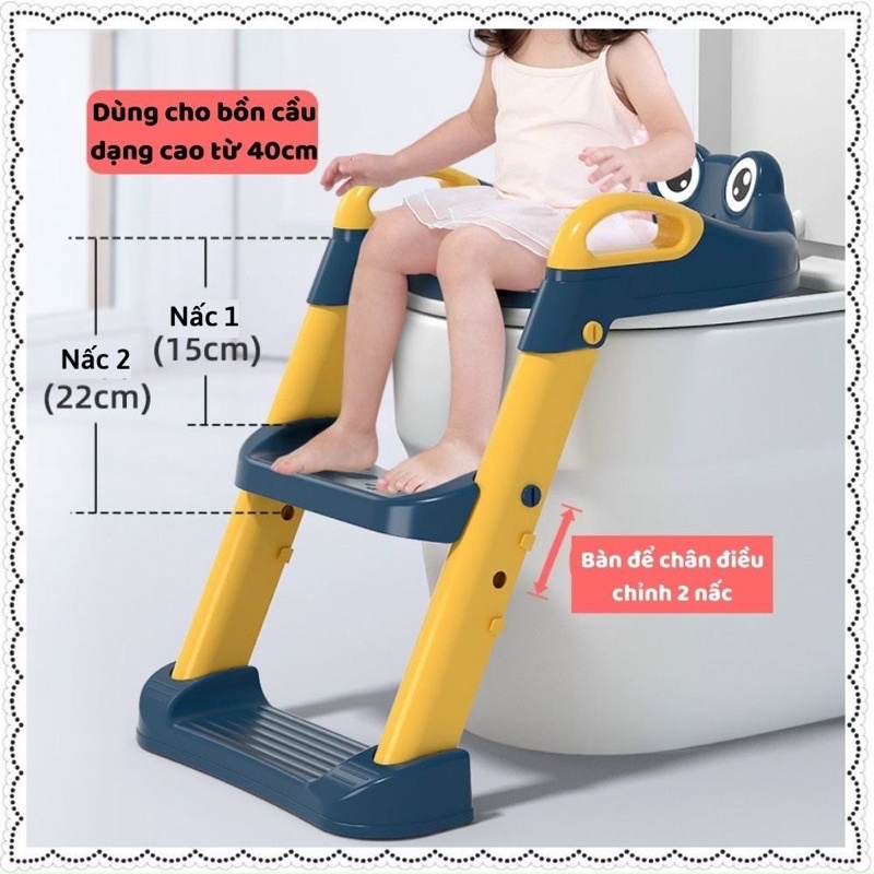 Bô Vệ Sinh Cho Bé Có Thang Và Đệm Lót, Nắp Thu Nhỏ Bồn Cầu Cho Bé