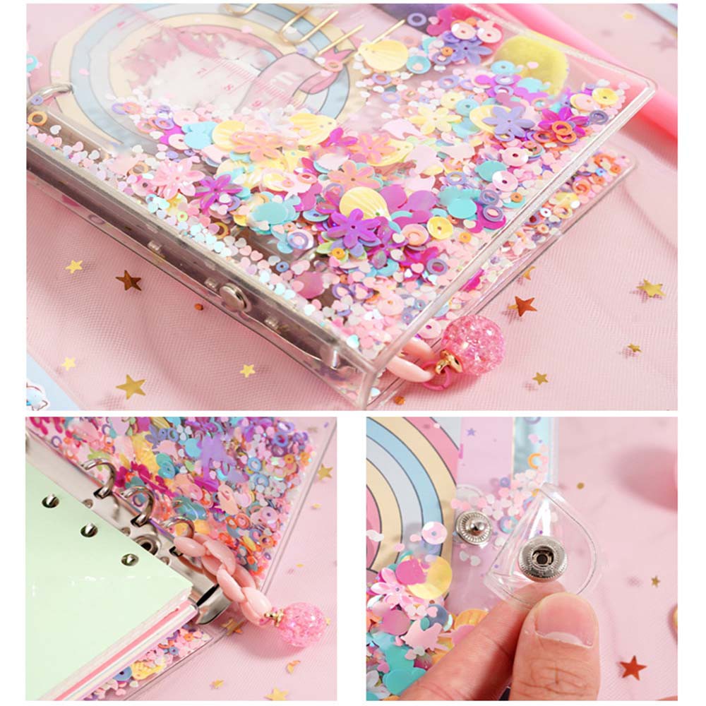 ❤LANSEL❤ Glitter Notebook Binder Cover School Supplies Loose Leaf Bags Binder Pockets Document Filing Waterproof Filing Products School Office Flakes Stars A5 A6 Zipper Folders/Multicolor