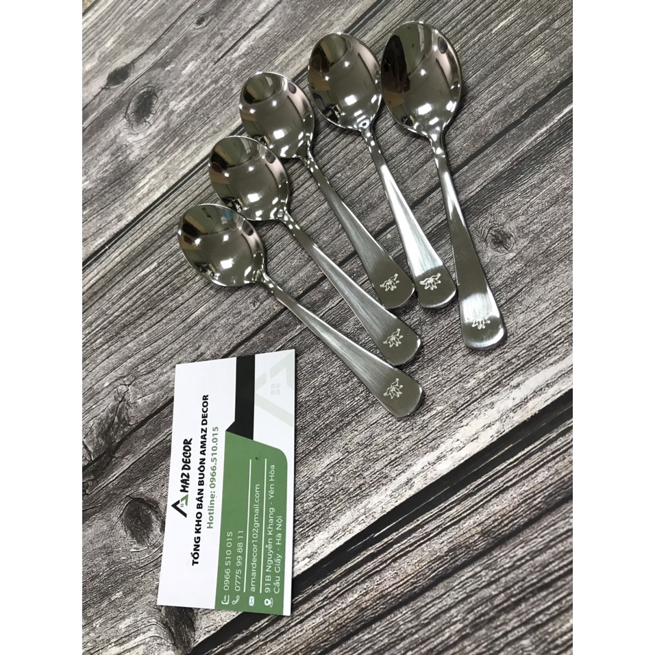 Thìa muỗng inox 304 cán nhỏ logo hoa sen sáng bóng an toàn cho sức khỏe