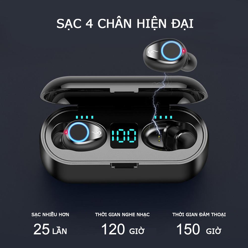 Tai nghe bluetooth AMOI F9 bản Pro nâng cấp không dây pin trâu hơn, Bluetooth 5.0 tích hợp sạc dự phòng 2500mah