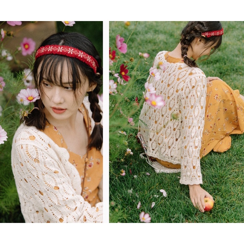 Áo khoác ren mỏng cardigan bốn mùa phong cách bohochic kiểu Hàn dịu dàng lenvintage