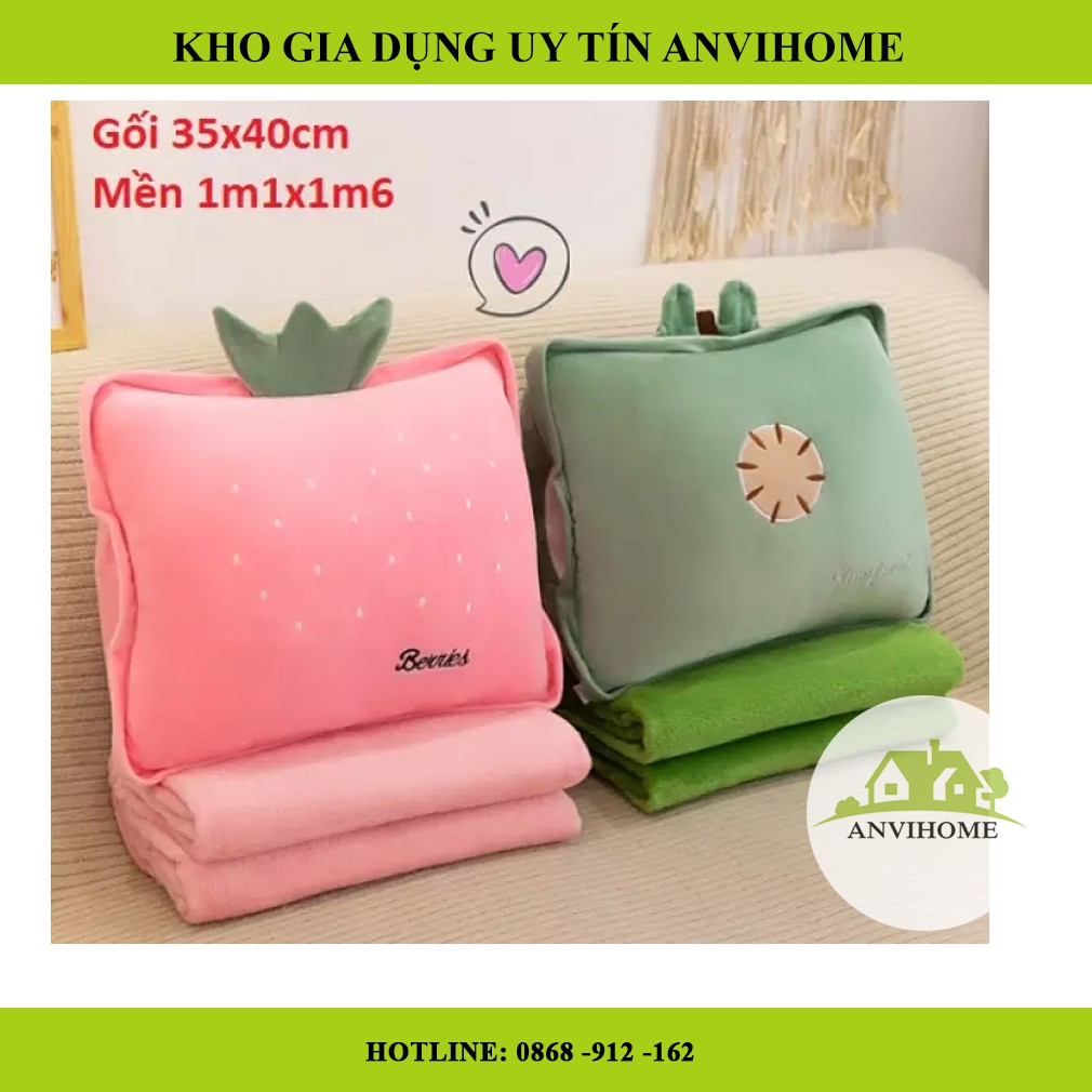 Bộ Chăn gối văn phòng hoa quả vuông, tròn đủ loại 3in1(#gối_chăn_ủ tay)